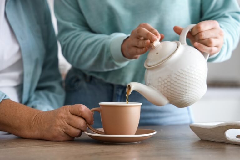 Tea poured from a teapot
